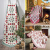 Collage of Christmas-themed quilts in various settings with trees and presents.