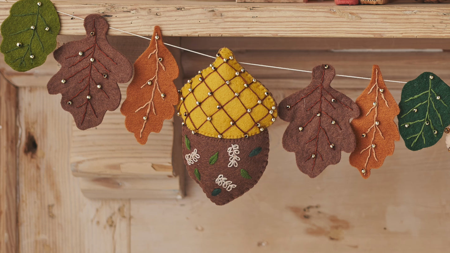 Felt Autumn Acorn Garland Embroidery Pattern PDF