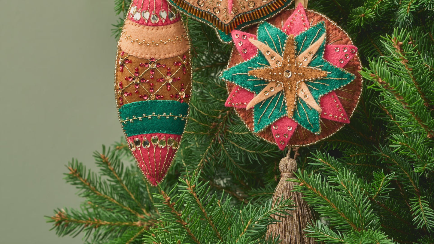Fancy Felt Christmas Tree Bauble Decorations Embroidery Pattern PDF (3 designs included)