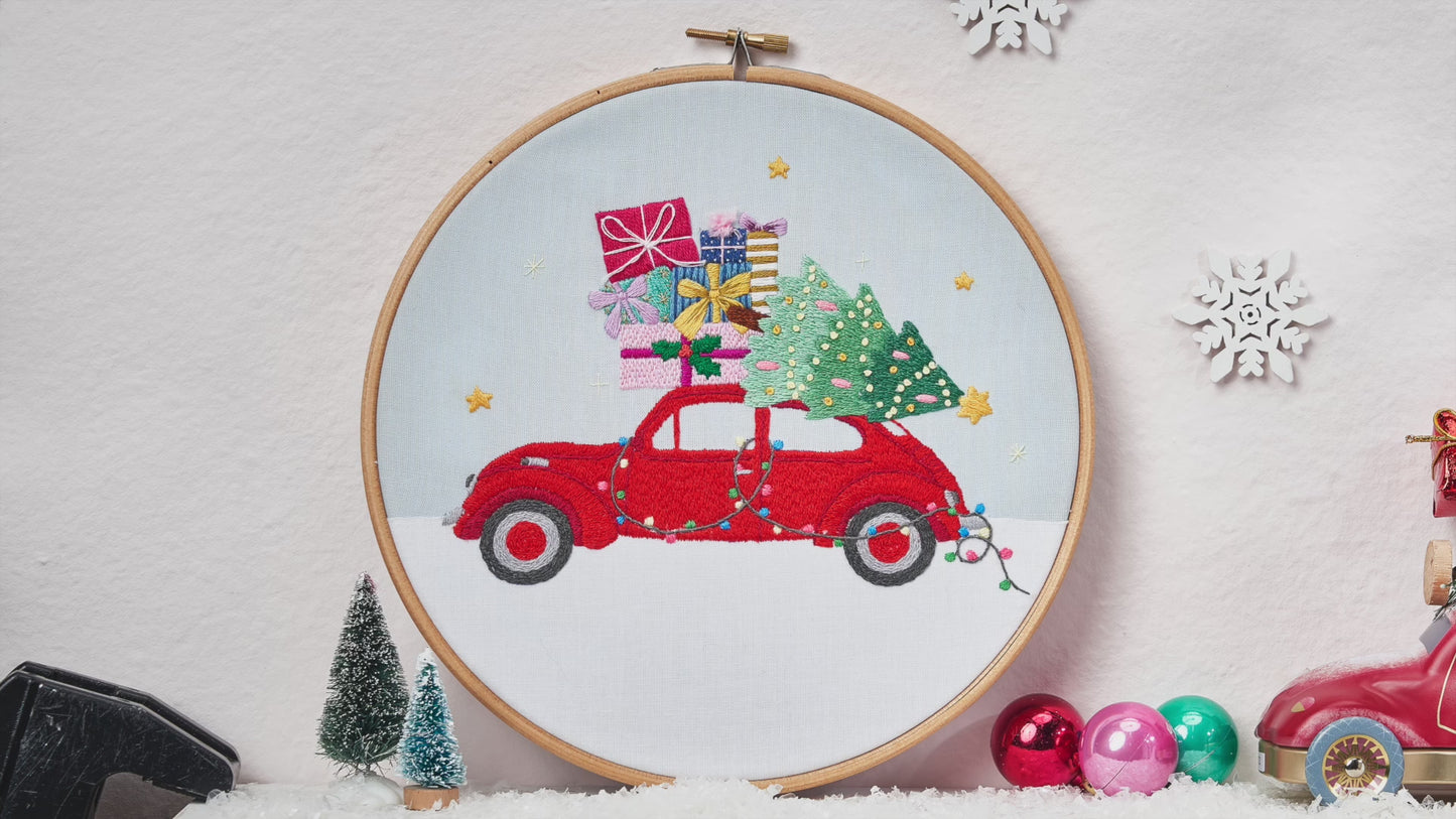 Driving Home for Christmas Embroidery Hoop Pattern PDF