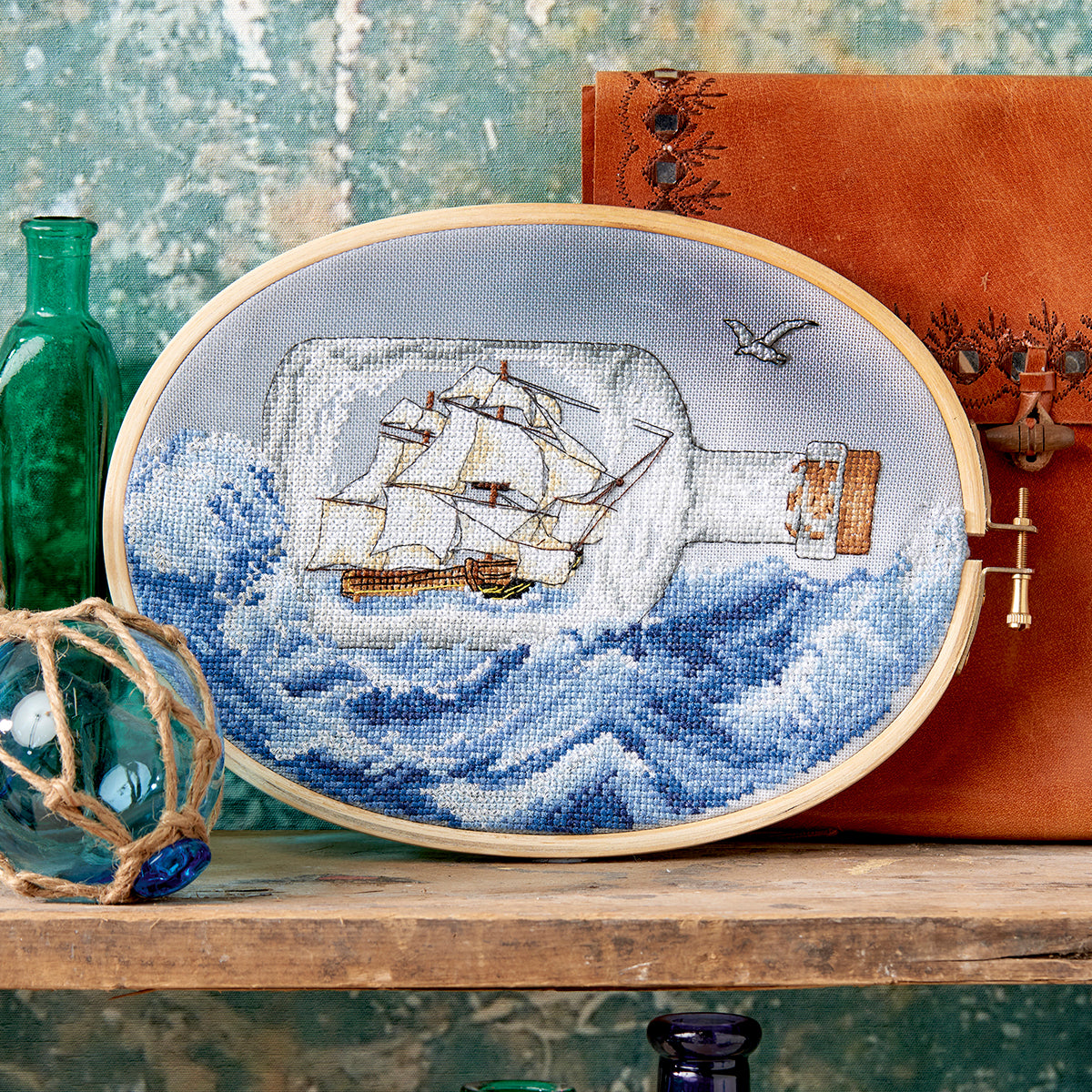 Ship in a Bottle Cross Stitch PDF Pattern