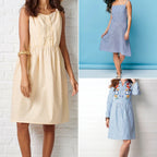 Three different dresses shown in a collage against various backgrounds.